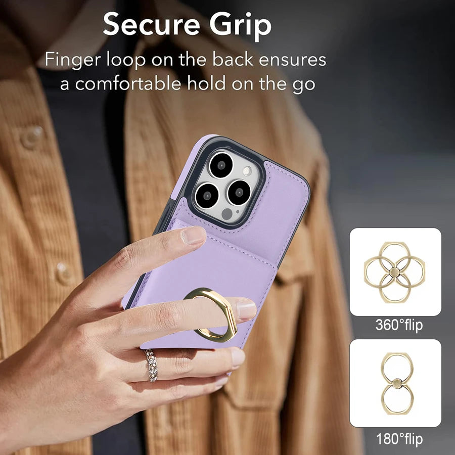 Wallet Card Slot RFID Blocking Kickstand Magnetic 360° Flip Leather Case For iPhone 17 Pro Max Air 16e 15 Plus 14 13 12 11 XR 8