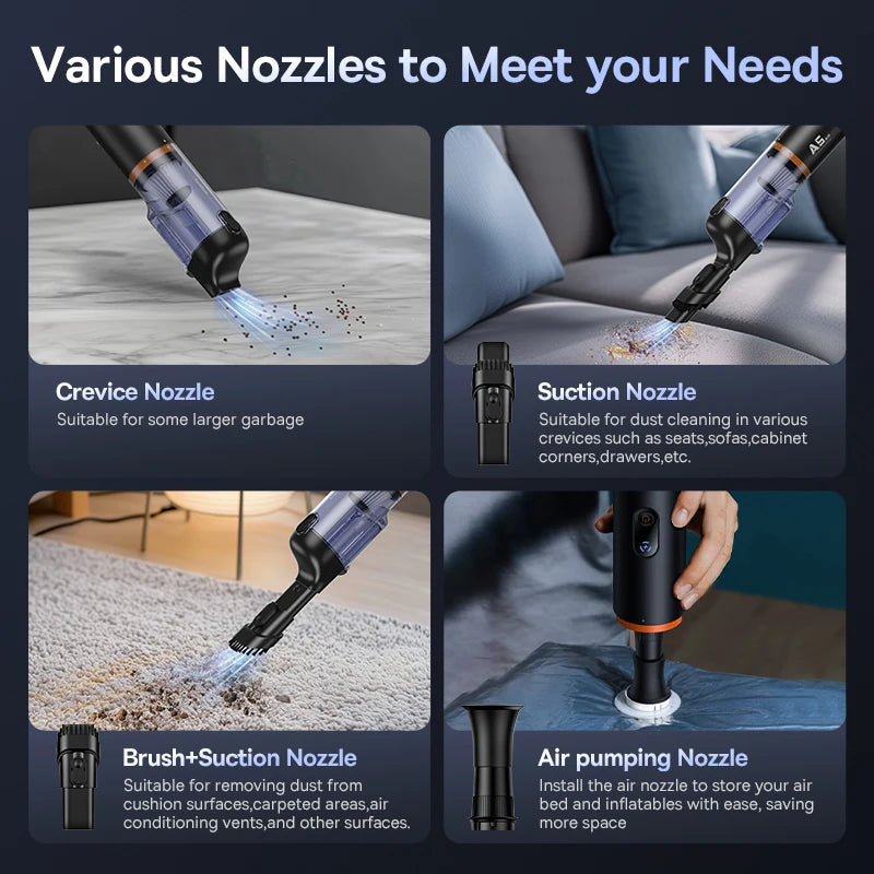 Baseus A5 Air Car Vacuum Cleaner 2-in-1 Powerful Wireless Cleaner Strong Suction Handheld Car Cleaning Portable Home Appliance Car Mobile World