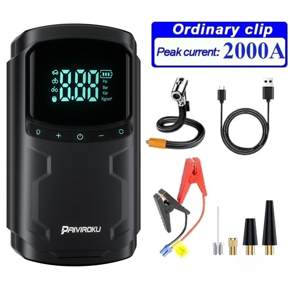 5000A Peak Car Jump Starter with 150PSI Air Compressor Tire Inflator Portable Power Bank LED Lighting Auto Battery Booster