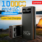 Lenovo 140W Power Bank Super Fast Charging Battery High Capacity Digital Display 100000mAh Power Bank For Iphone Samsung Xiaomi Car Mobile World
