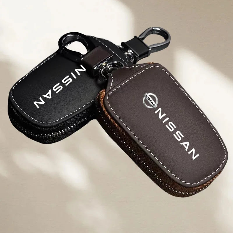 Leather Car Key Bag Vehicle Logo Keychain Case for Nissan Qashqai J11 J10 X-trail T32 Juke Altima Sentra Auto Accessories