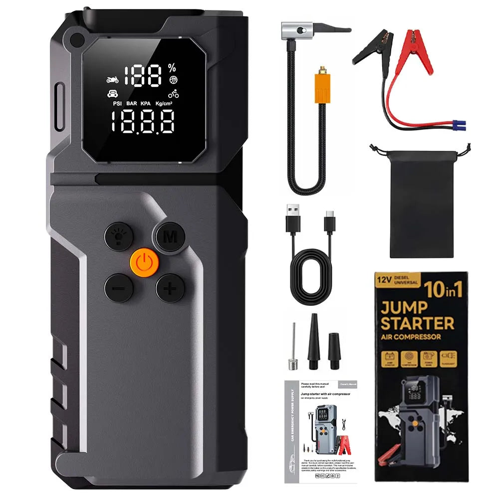 GKFLY 4 In 1 5000A Portable Jump Starter Power Bank 150PSI Air Pump Booster Car Battery 12V 59.2Wh Car Battery Starter Powerbank