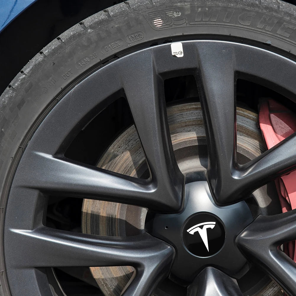 4pcs/set 3D Car Wheel Center Hub Caps Sticker  Auto Emblem Wheel Center Cap for Tesla Model 3 S X Y Roadster