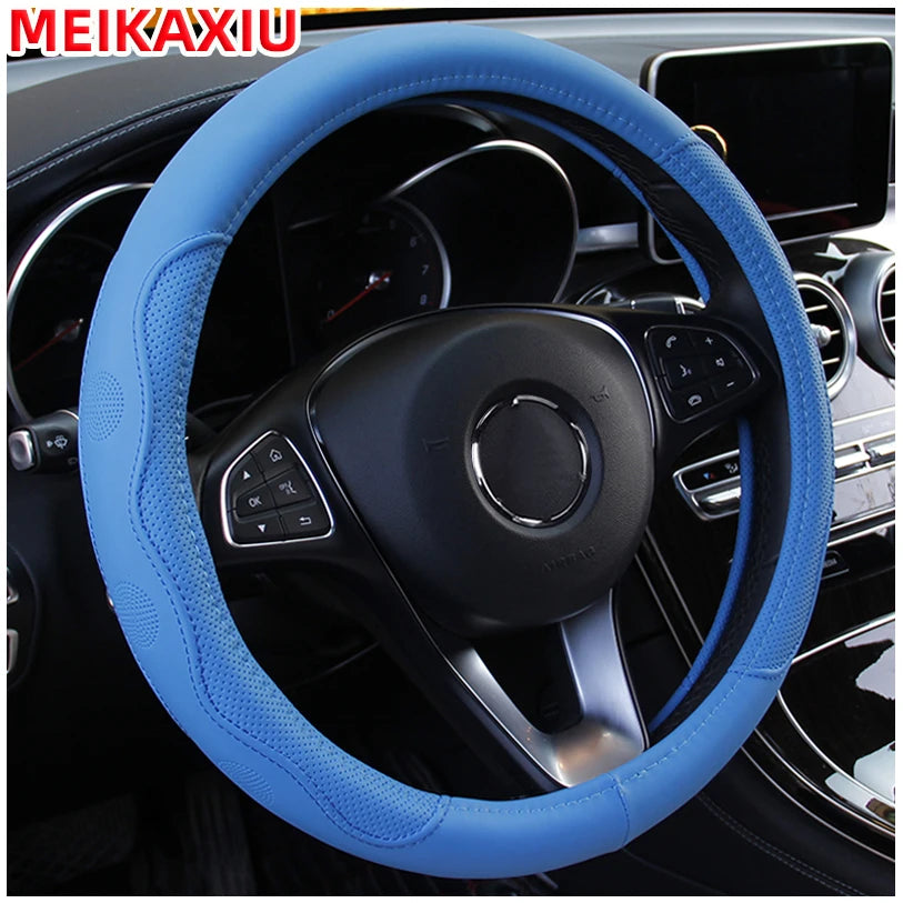 PU fiber leather embossed car has an inner ring steering wheel cover suitable for 14.5 - 15 inch round car decorations. CM World