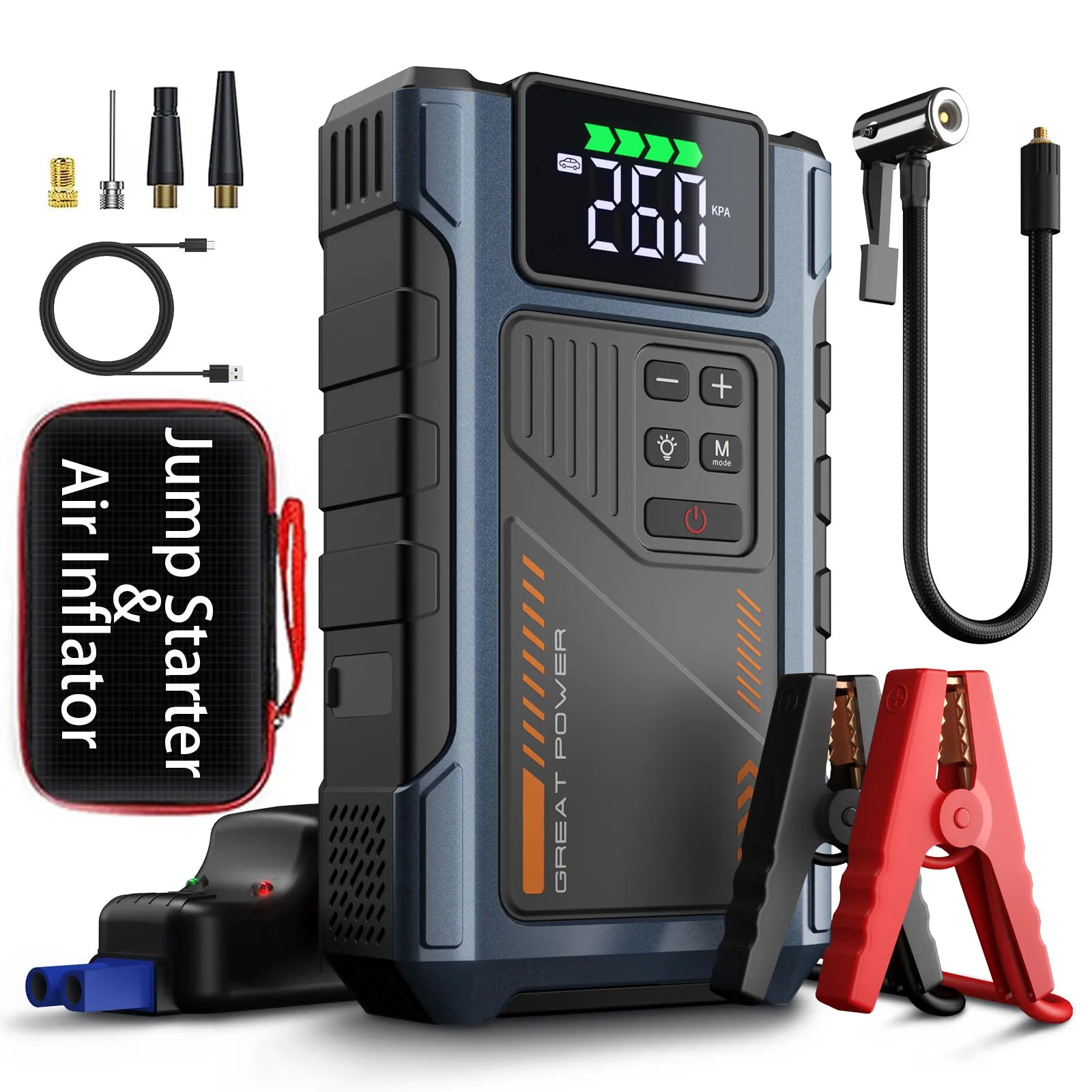 Portable Car Jump Starter With Air Compressor, 3000A Peak(7.5L Gas, 6.5L Diesel) , Jump Starter Battery PackWith150 PSl Tire Inf CM World