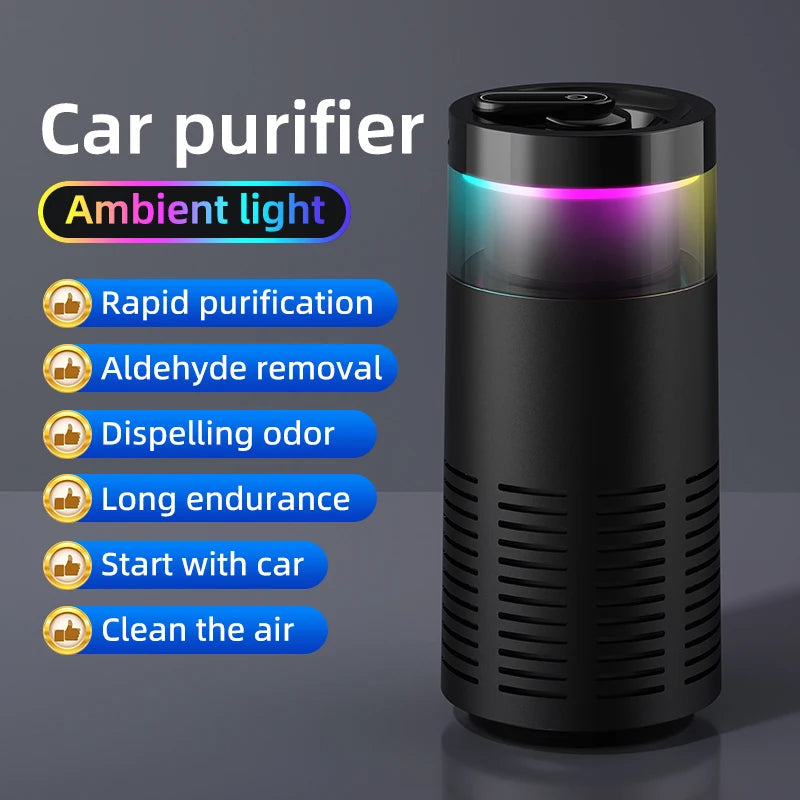 Portable Car Air Purifier Negative Ion & HEPA Filter Low Noise DeodorizerDust Smoke Removal Compact Design for Car Home Use CM World