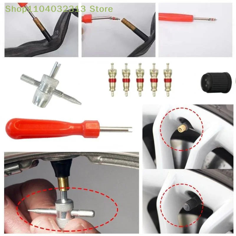 33Pcs Durable Tire Valve Core Remover Tool Slotted Handle for Car Bicycle Repair Professional Auto Garage Maintenance Accessory