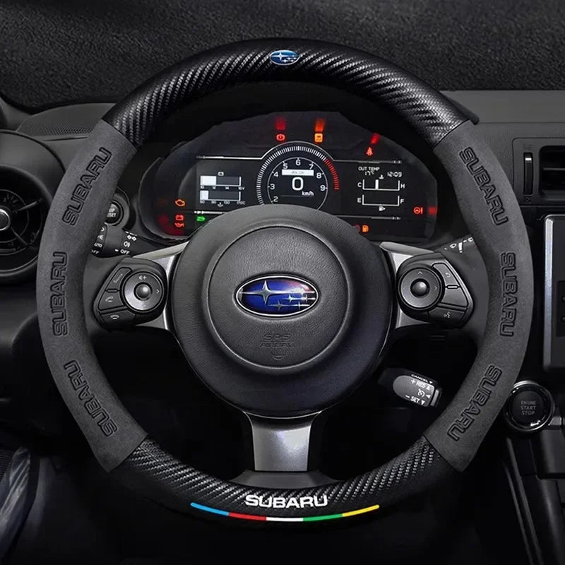 For Subaru Outback Brz Wrx Xv Ascent Forester Impreza Legacy Car Suede Carbon Fiber Leather Steering Wheel Cover Accessories CM World