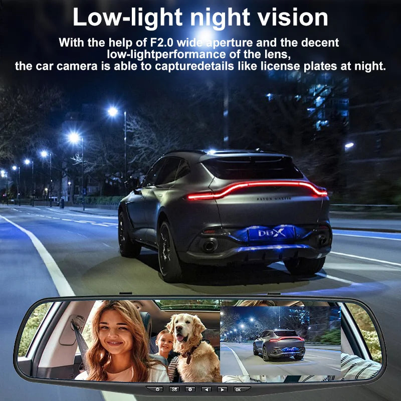 4.5 Inch Mirror Screen Car Dash Cam 1080P Front & Optional Rear Camera Dual Channel DVR Recorder with Auto Mode
