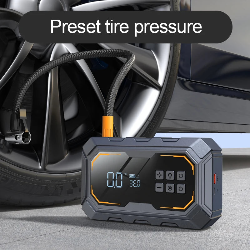 4 In 1 12V 10000mAh Car Jump Starter 150PSI Air Compressor Tire Inflator Portable Power Bank LED SOS Light Emergency Booster