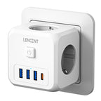 LENCENT EU Plug Power Strip Wall Socket with 3 AC+3 USB QC 18W +1 Type C PD 35W Fast Charger Adapter 7-in-1 Socket On/Off Switch Car Mobile World