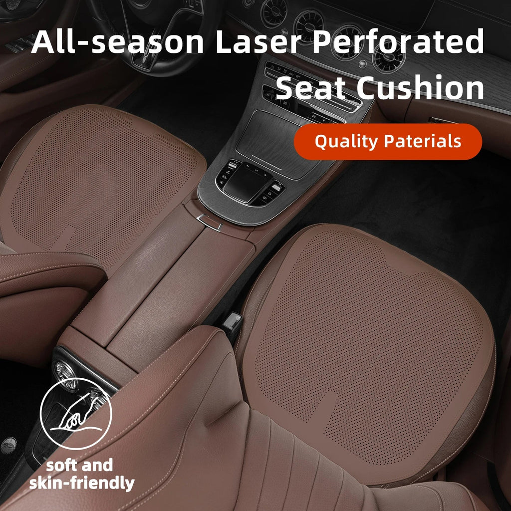 Four-Season Universal Car Seat Cushion Pu Leather Protective Pad Perforated Breathable Integrated Half-Cover Front and Rear Seat Cover Car Interior Accessories Black Red Mocha Brown Orange CM World