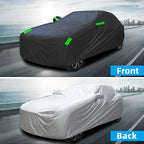 Black Silver Coated Car Cover Rainproof Sunscreen Reflective Strip Outdoor Dustproof Protection for Hatchback Sedan SUV