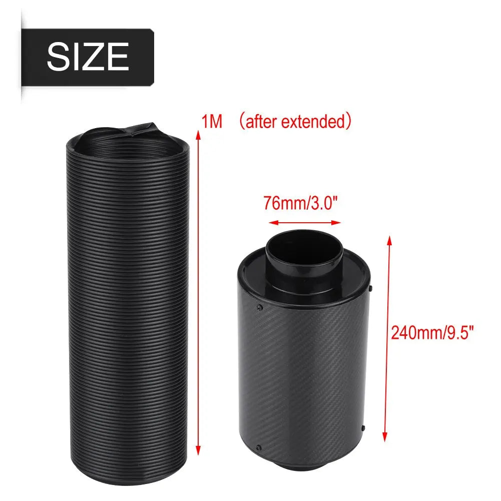 Universal 3" Racing Carbon Fiber Cold Feed Induction Kit Air Intake Kit Air Filter Box With Fan or Wihout  Fan CM World