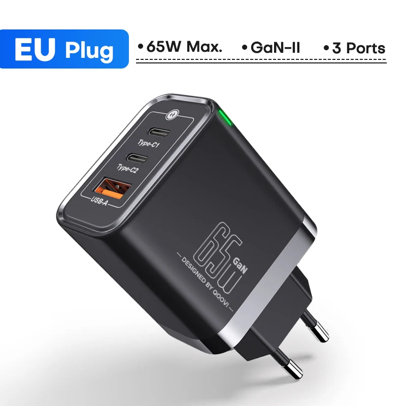 QOOVI GaN 45W USB Charger Fast Charging USB Type C Wall Charger PD QC3.0 Quick Charge For iPhone Samsung S23 S21 Laptop Tablet Car Mobile World