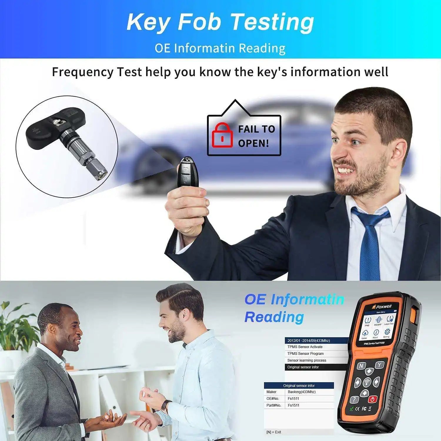 Foxwell T2000 WF TPMS Diagnostic Tool OBD2 Scanner 315/433MHz Sensor Activator Programmer with Free Update for Ford Toyota Car Mobile World