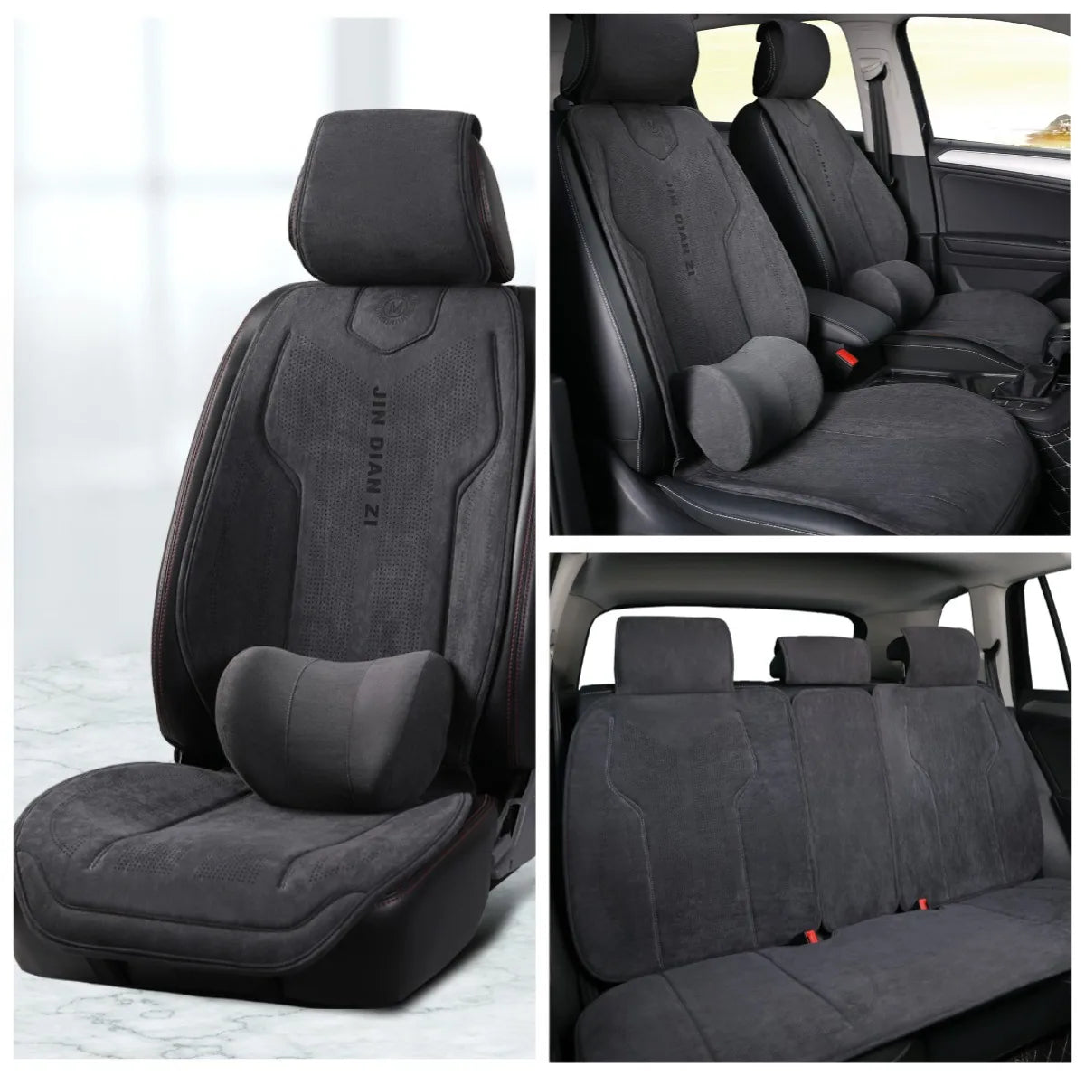 Full Set Suede Car Seat Covers Universal Four Season Breathable Seat Cushion Car Accessories Interior Car Seat Protector Covers CM World