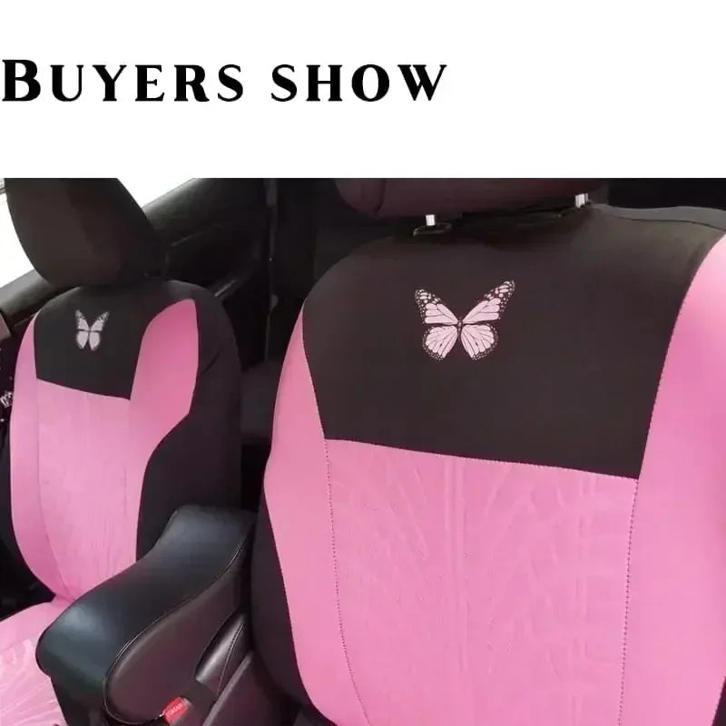 2/4/9PCS Universal Car Seat Cover Set - Red Butterfly Embroidery Design - Protects Seats From Stains, Spills, And Wear