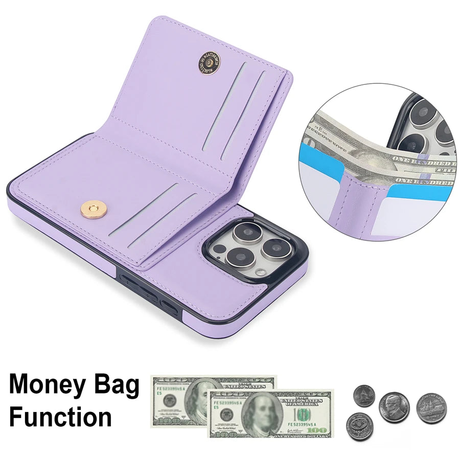 Wallet Card Slot RFID Blocking Kickstand Magnetic 360° Flip Leather Case For iPhone 17 Pro Max Air 16e 15 Plus 14 13 12 11 XR 8