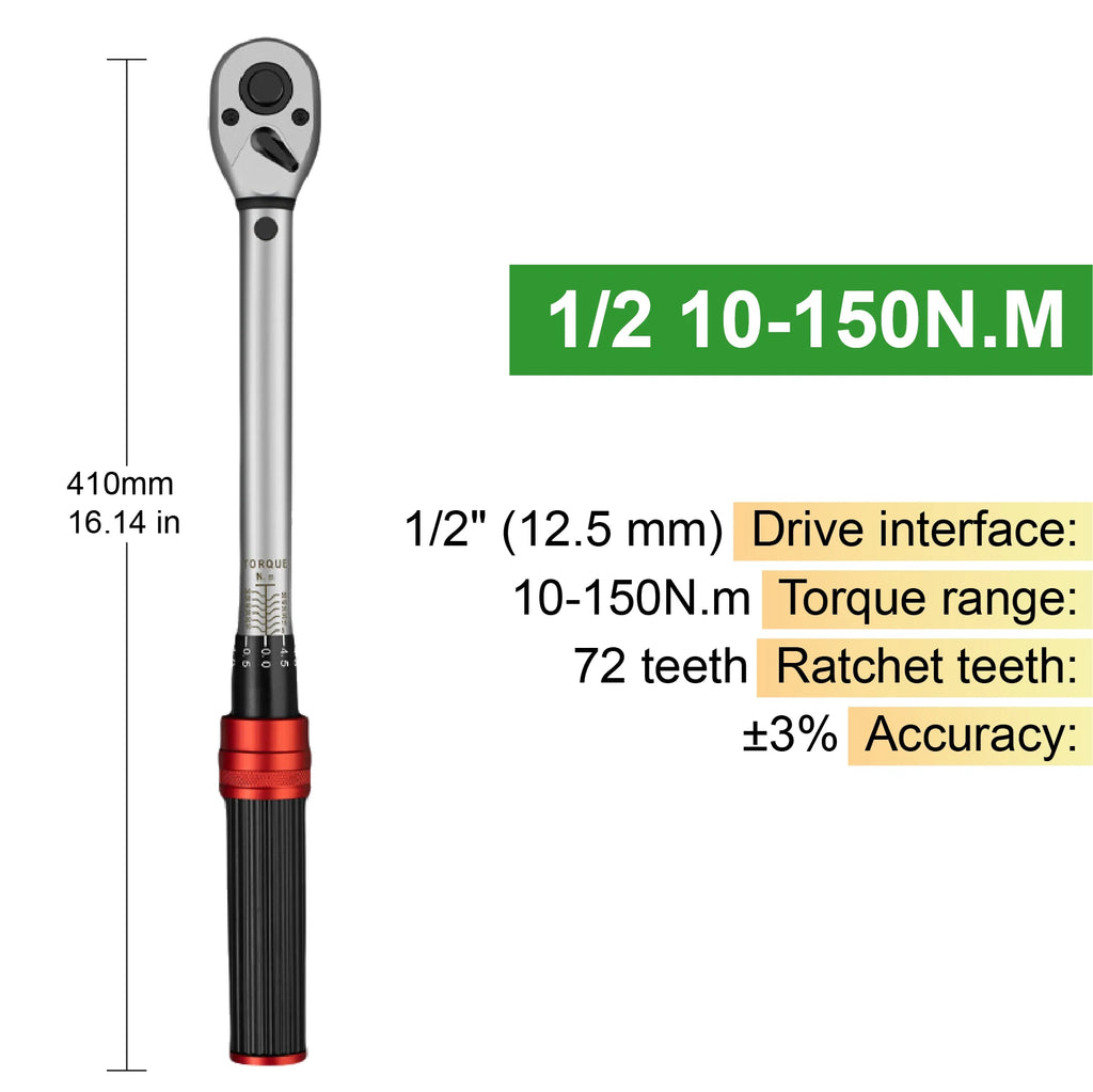 1/4 3/8 1/2 Drive Click Torque Wrench Set Adjustable Preset Torque Spanner for Bicycle Motorcycle Car Repair Kit Tools