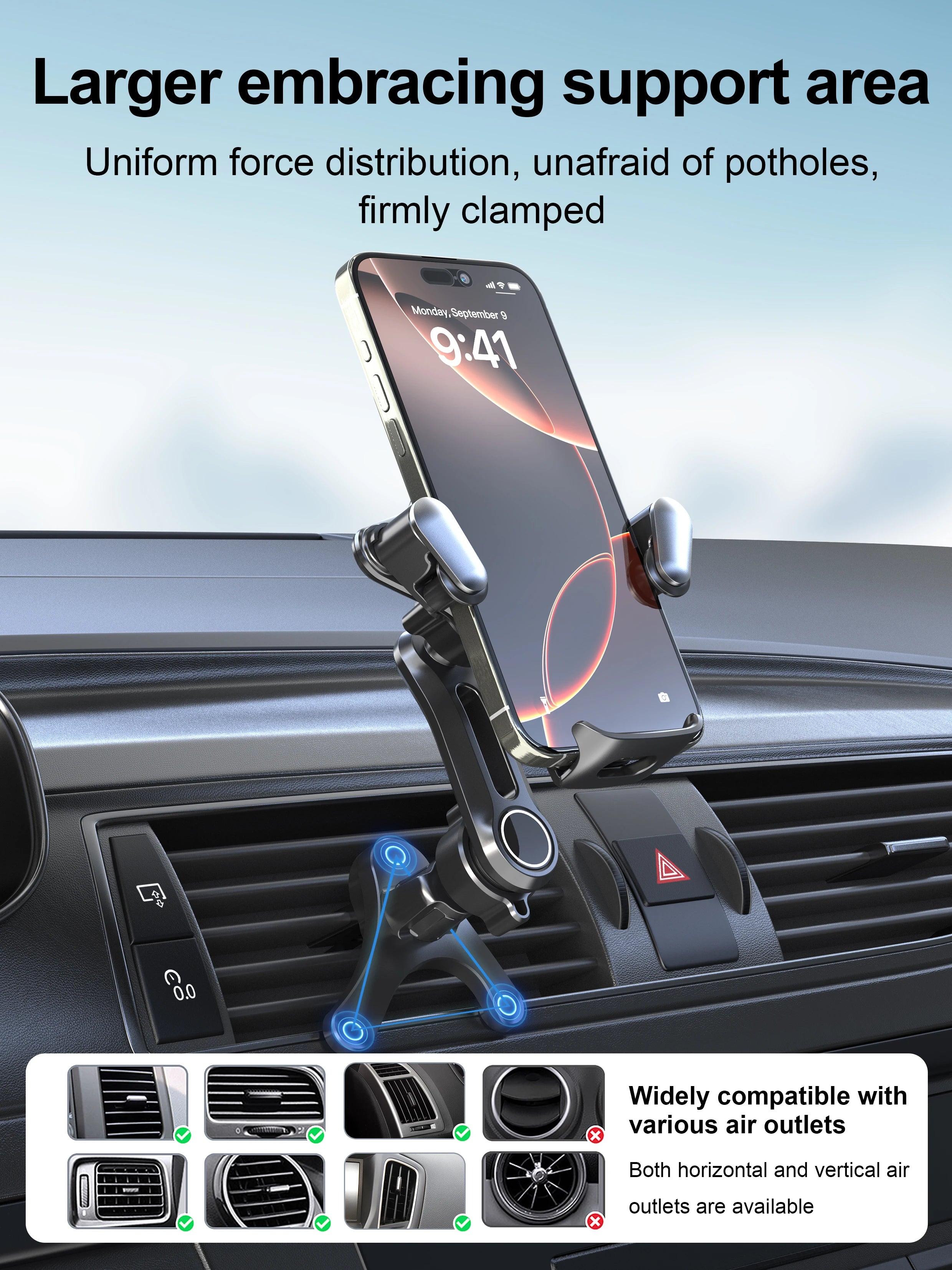 Car Vent Phone Mount, [Never Blocking Vent, Enjoy The Comfort of The A/C] Hands-Free Universal Extension Clip Air Phone Holder CM World