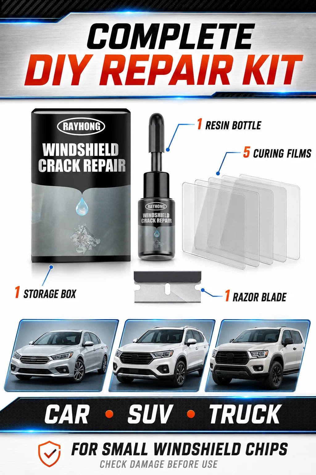 Windshield Crack Repair Fluid – Car Glass Resin Glue, Restores Clarity & Fixes Scratches, Cures Quickly, DIY Auto Repair Kit