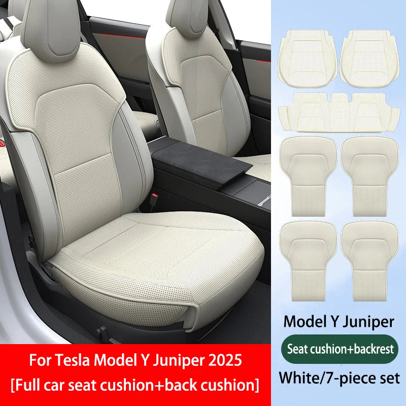 For Tesla ModelY Juniper 2025 PU Seat Cushion Ventilation Comfortable, Four Seasons Universal Split Single Sitting Back row Set CM World