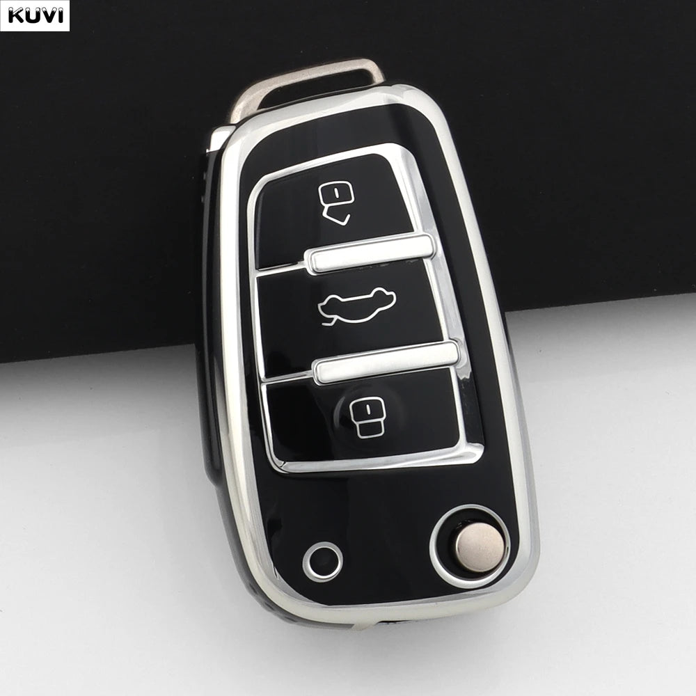 For Audi A1 A3 8P 8L A4 A5 B6 B7 A6 A7 C5 C6 4F Q3 Q5 Q7 Q8 TT S3 S4 S6 RS Fashion TPU Car Flip Key Case Cover Shell Accessories CM World