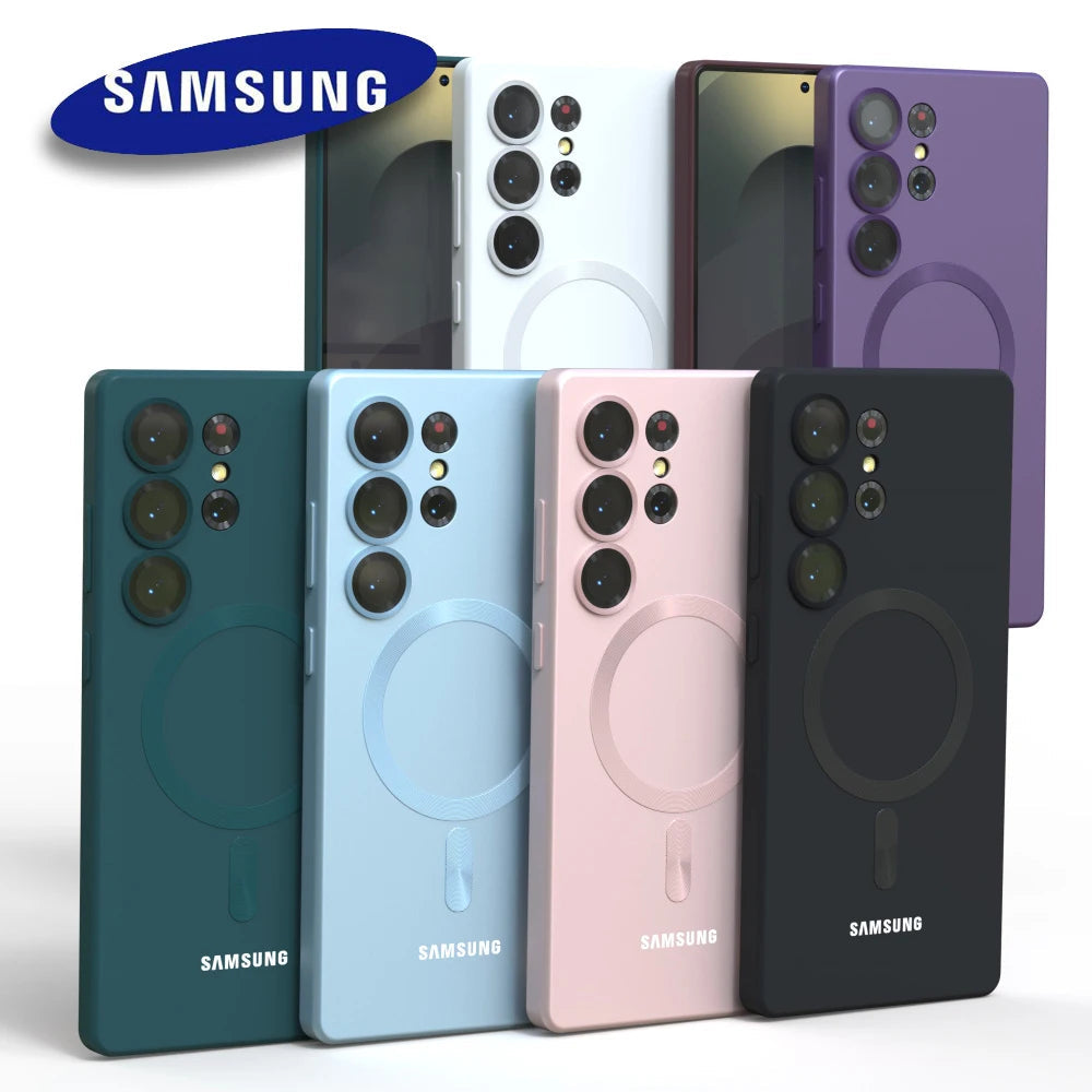 For Samsung Galaxy S25Ultra Magsafe Case S25 S24 S23 Ultra FE S26 S22 Plus A56 A36 A17 Soft Silicone Magnetic Phone Back Cover