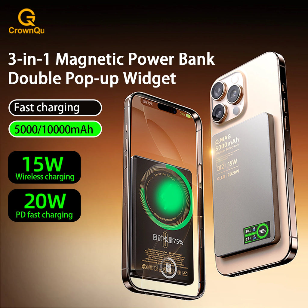 QI 2.1 Magnetic Powerbank Wireless Fast Charing Spare Portable External Battery for iPhone 12-17 Pro Watch Airpods 5000/10000mAh Car Mobile World