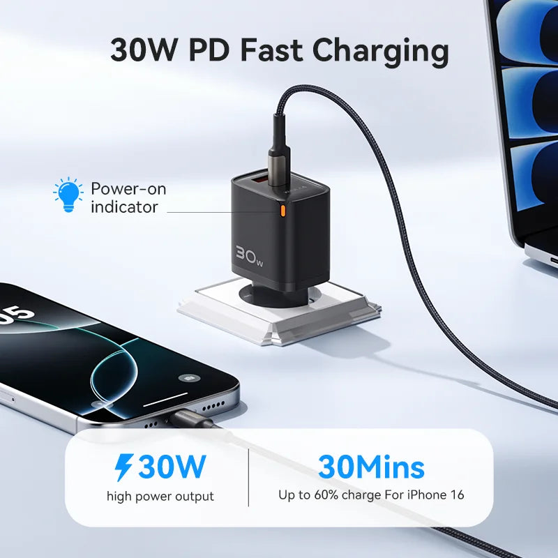 KUULAA 30W GaN Charger PD 3.0 QC4.0 USB C Charger For iPhone 17 16 15 Pro Samsung S25 Xiaomi Tablet iPad Air Pro Phone Charger Car Mobile World