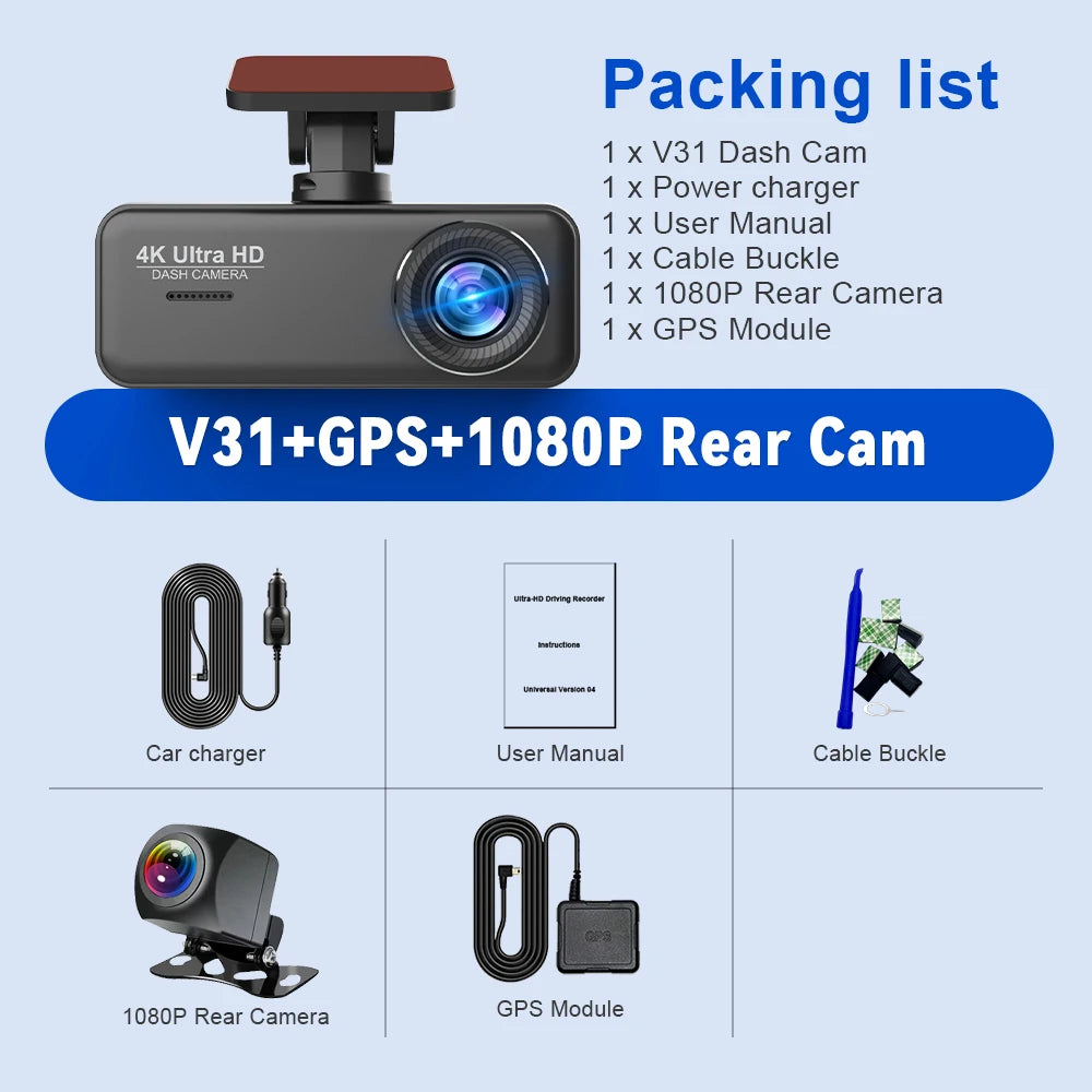 Soam 4K Ultra HD Dash Cam Car DVR Recorder Front and Rear Cam 170° Wide Angle WIFI GPS Car Camera WDR Night Vision APP Control