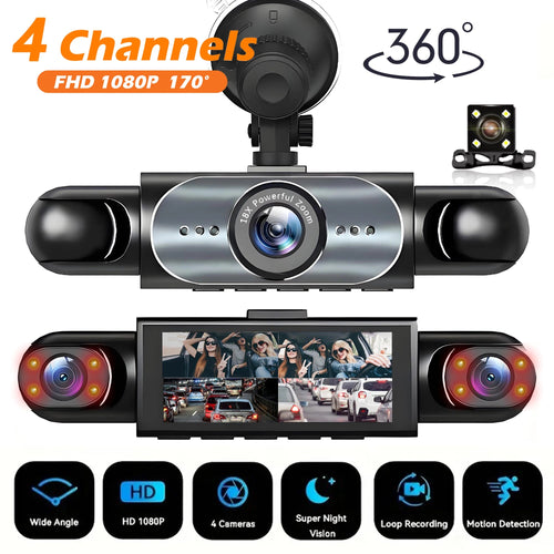 4 Channel Dash Cam 360° Car Video Recorder Black Box with Night Vision 24/7 Parking Monitor G-Sensor Loop Recording Auto Parts Car Mobile World