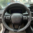 3PCS Laser Carbon Fiber Silicone Car Steering Wheel Cover 1K Micro Fiber Leather PVC Wheel Booster Cover Non-Slip Universal CM World