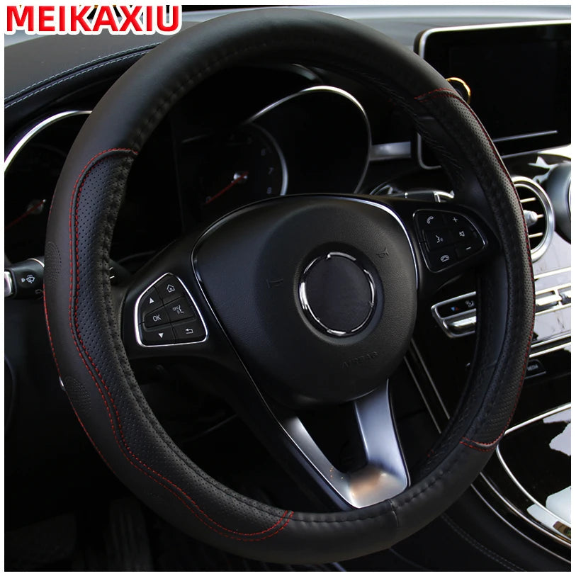 PU fiber leather embossed car has an inner ring steering wheel cover suitable for 14.5 - 15 inch round car decorations. CM World