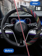 1Pc Bohemian Ethnic Car Steering Wheel Cover, 38cm Universal Fit, Colorful Linen-Like Polyester, No Inner Ring, Easy Install, No CM World