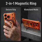 Luxury Metal Frame Walnut Wood Frameless Phone Case For iPhone 17 16 15 14 Pro Max Magsafe Magnetic 360 Rotating Bracket Cover