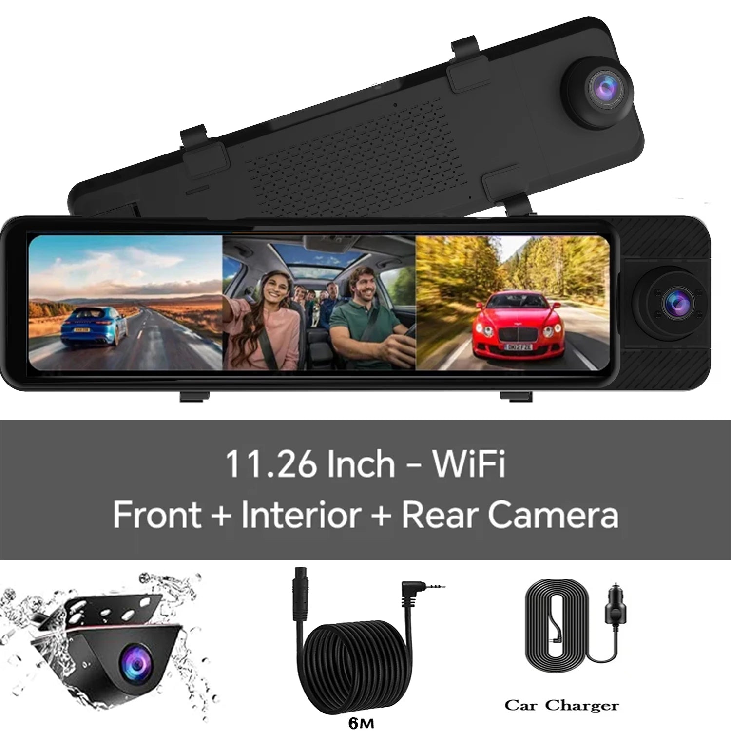 3 Channel Mirror Dash Cam with Front 4K in-Cabin & Rear 1080P Cameras Enhanced Night Vision G-Sensor & Parking Monitor WIFI GPS Car Mobile World