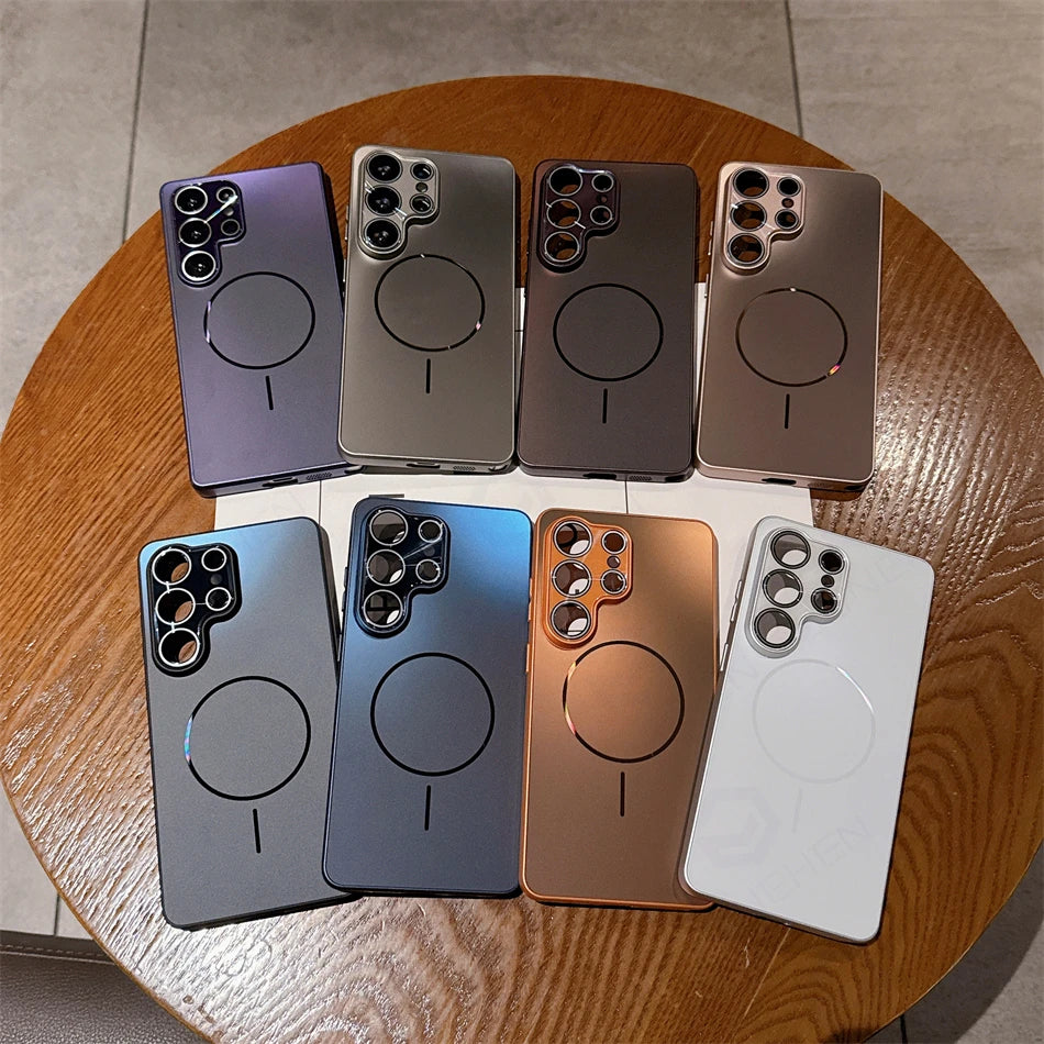 For Magasfe Magnetic Laser Case For Samsung Galaxy S26 Plus S25 S24 S23 Ultra A56 A57 Wireless Charge Metallic Paint Lens Cover