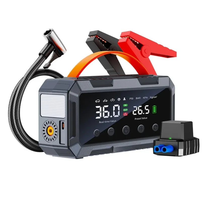 8000A Dual 25‑Cylinder Car Jump Starter Built‑In Air Compressor Portable Vehicle Emergency Booster Power Bank
