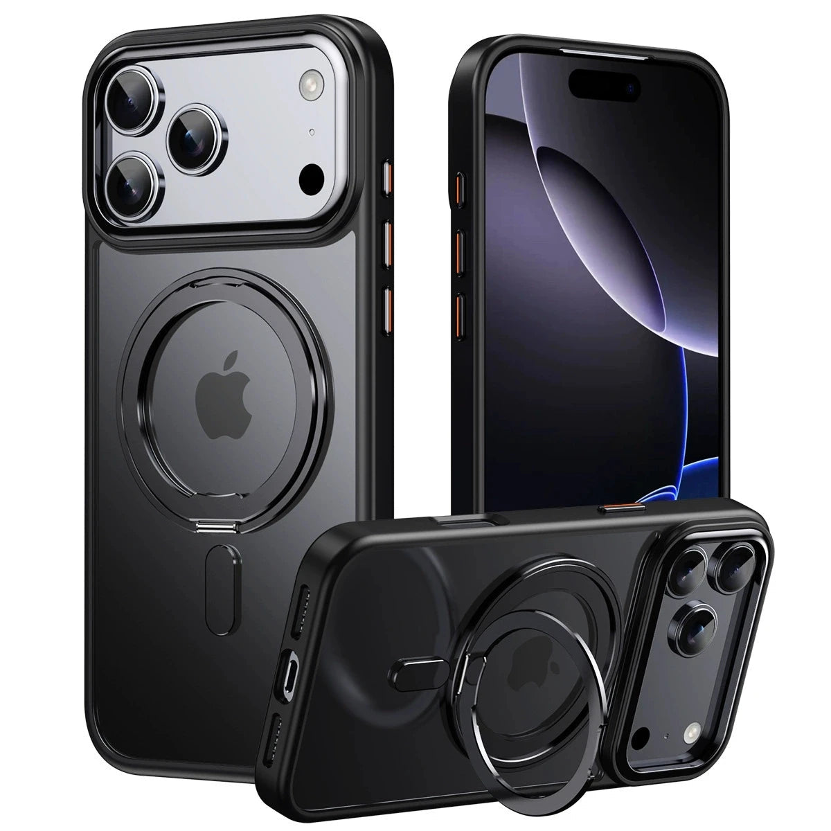 Magnetic 360°Rotation Stand Case for iPhone 17 Pro Max with Ring Holder Translucent Cover For iPhone 17 Pro Case Car Mobile World