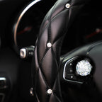 Soft leather embroidered stereo diamond-studded car steering wheel cover with inner ring fits 14.5-15 inches CM World