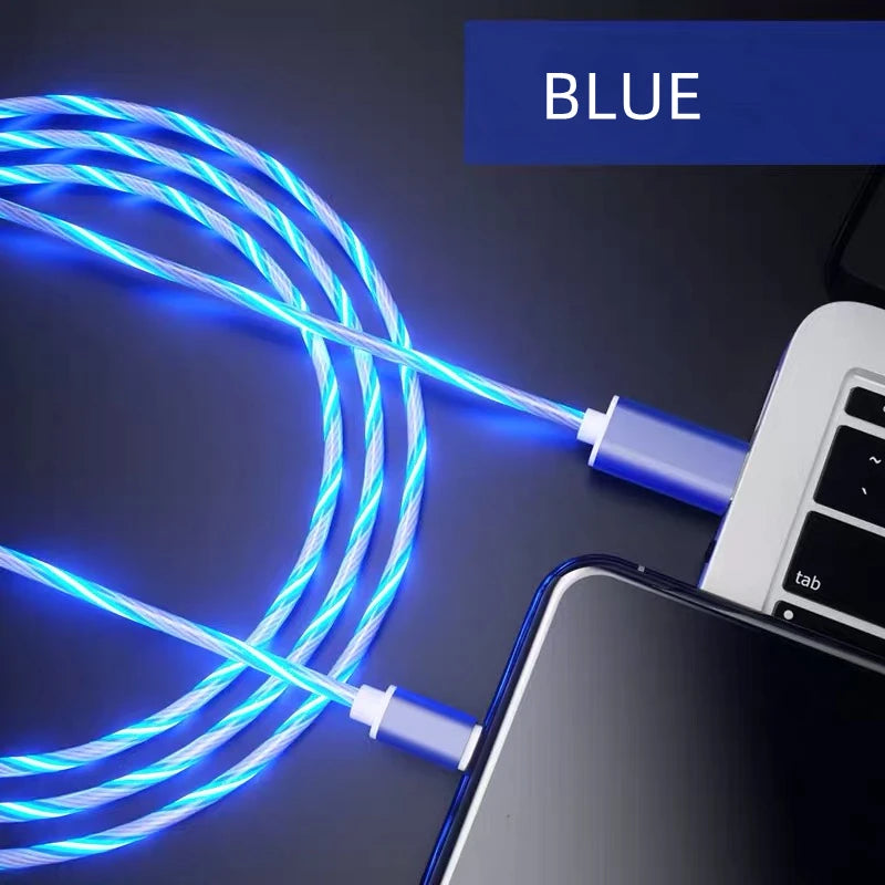 Flow Luminous USB Type C Cable 3A Fast Charging Data Cord for Samsung Xiaomi OPPO Huawei IPhone Charger Micro USB Wire LED Cable