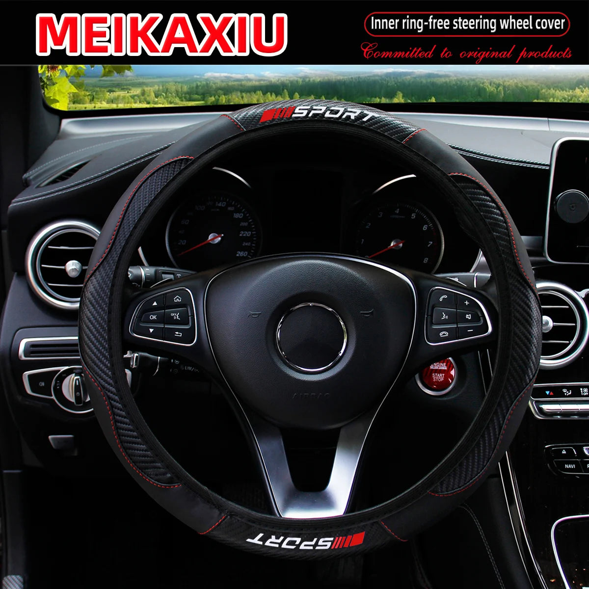 Red Carbon Fiber Stretchable Sports Style Steering Wheel Cover Car Interior Accessory for Women Free SPORRT Car Inner Tube