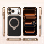 Luxury Business Textured Leather Phone Case, 360° Rotatable Stand Magnetic Protective Cover for iPhone 17 Pro Max 16 15 14