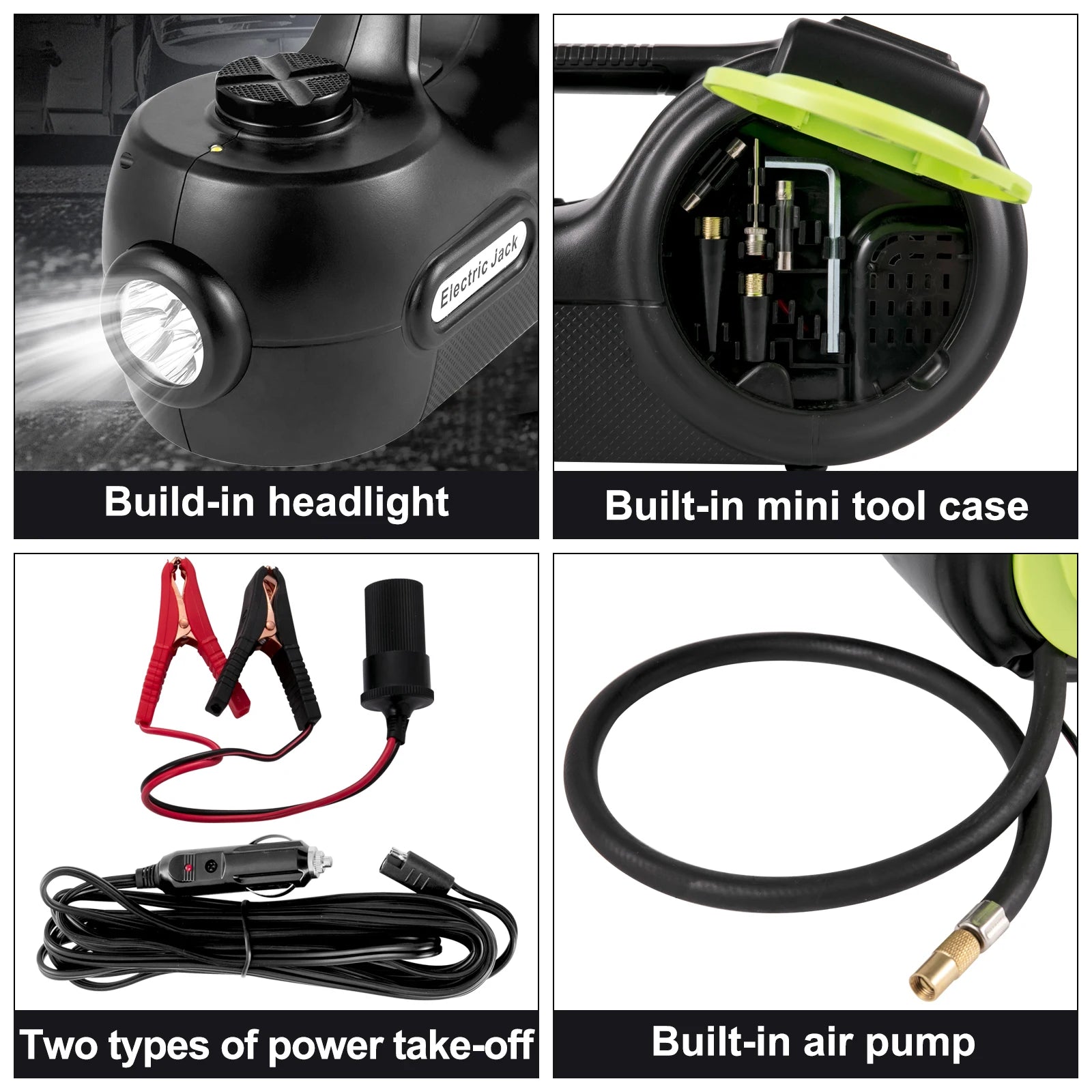 SucceBuy 4-In-1 Electric Car Jack 12V 5T Portable Hydraulic Jack Impact Wrench Tire Compressor Lifting LED Light Car Repair Tool CM World