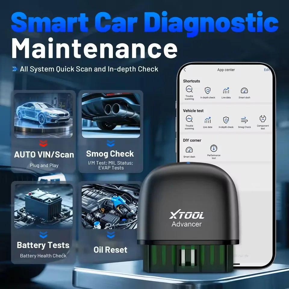 XTOOL Advancer AD20Pro All System Diagnostic Tool OBD2 Bluetooth Scanner Oil Reset Battery Test Driving Record Free Update CM World
