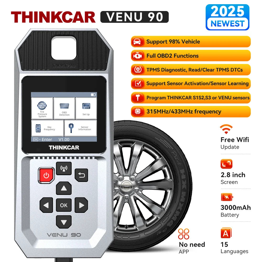 THINKCAR VENU 90 OBD Automotive Tire Pressure Monitoring Sensor TPMS Relearn Activation Programming Car TPMS Diagnostic Tools CM World