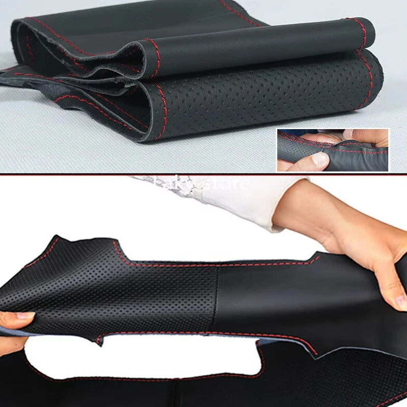 For Mercedes Benz A C Class E260 E300 GLB GLA GLE GLC Manual Sewing Car Steering Wheel Covers Car Accessories Genuine Leather