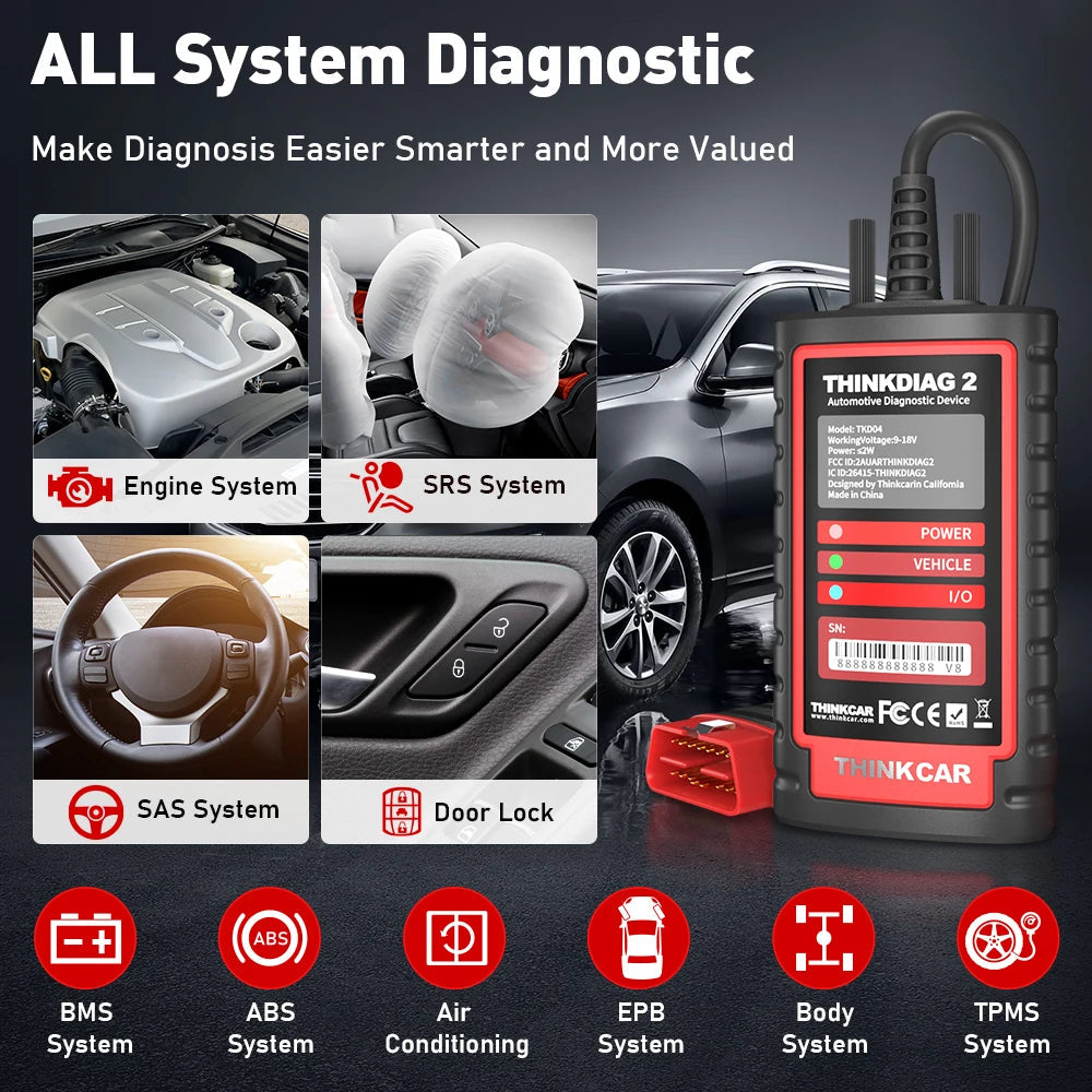 THINKCAR THINKDIAG 2 Bidirectional OBD2 Scanner All System Car Diagnostic Tool ECU Coding 15 Service FCA 1 Year free Update Car Mobile World